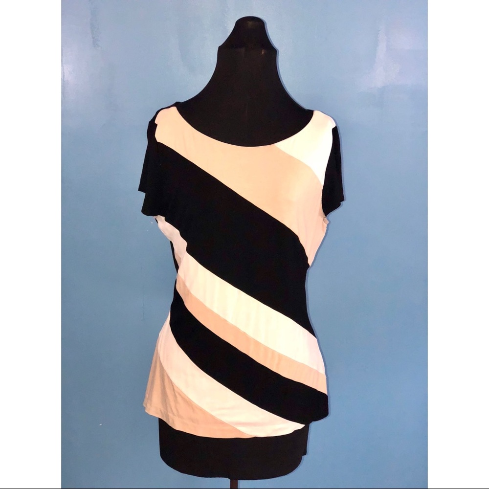 WHBM tan black white short sleeve top size M